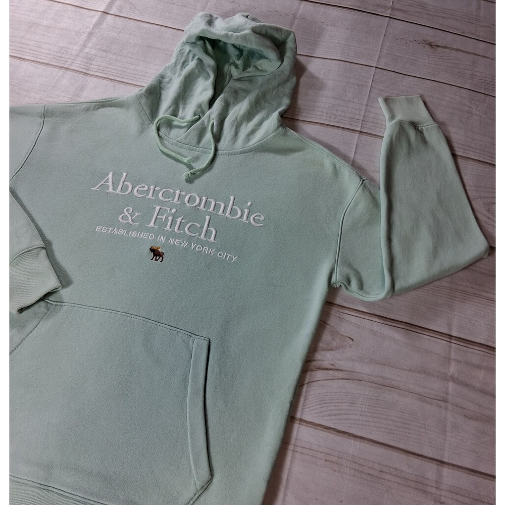 Abercrombie & Fitch Hoodie Woman's Sz S Sage Green Relaxed Fit Logo Pullover